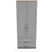 Welcome Furniture Ready Assembled Kent 2 Door 2 Drawer Wardrobe In Dusk Grey & Oak, Grey