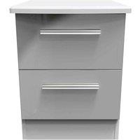 Welcome Furniture Ready Assembled Knightsbridge 2 Drawer Bedside Cabinet In Grey Gloss, Grey