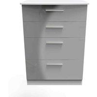 Welcome Furniture Ready Assembled Knightsbridge 4 Drawer Deep Chest In Grey Gloss, Grey