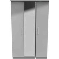 Welcome Furniture Ready Assembled Knightsbridge Triple Mirror Wardrobe In Grey Gloss, Grey