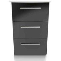 Welcome Furniture Ready Assembled Knightsbridge 3 Drawer Bedside Cabinet In Black Gloss & White, Black