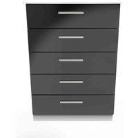 Welcome Furniture Ready Assembled Knightsbridge 5 Drawer Chest In Black Gloss & White, Black
