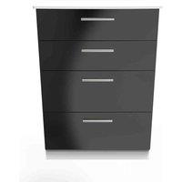 Welcome Furniture Ready Assembled Knightsbridge 4 Drawer Deep Chest In Black Gloss & White, Black