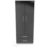 Welcome Furniture Ready Assembled Knightsbridge 2 Door 2 Drawer Wardrobe In Black Gloss & White, Black
