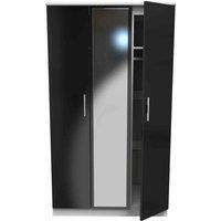 Welcome Furniture Ready Assembled Knightsbridge Triple Mirror Wardrobe In Black Gloss & White, Black