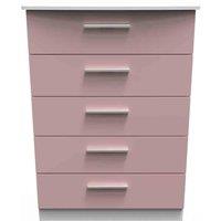 Welcome Furniture Ready Assembled Knightsbridge 5 Drawer Chest In Kobe Pink & White, Pink