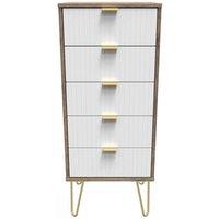 Welcome Furniture Ready Assembled Linear 5 Drawer Tallboy In White Matt & Vintage Oak, White