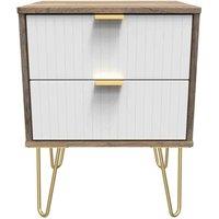 Welcome Furniture Ready Assembled Linear 2 Drawer Bedside Cabinet In White Matt & Vintage Oak, White