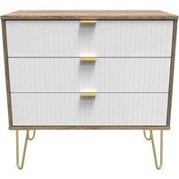 Welcome Furniture Ready Assembled Linear 3 Drawer Chest In White Matt & Vintage Oak, White