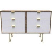 Welcome Furniture Ready Assembled Linear 6 Drawer Chest In White Matt & Vintage Oak, White