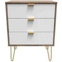 Welcome Furniture Ready Assembled Linear 3 Drawer Chest In White Matt & Vintage Oak, White