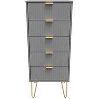 Welcome Furniture Ready Assembled Linear 5 Drawer Tallboy In Dusk Grey, Grey