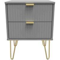 Welcome Furniture Ready Assembled Linear 2 Drawer Bedside Cabinet In Dusk Grey, Grey