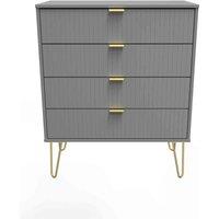 Welcome Furniture Ready Assembled Linear 4 Drawer Chest In Dusk Grey, Grey