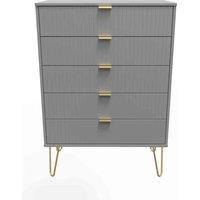 Welcome Furniture Ready Assembled Linear 5 Drawer Chest In Dusk Grey, Grey