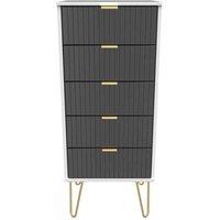 Welcome Furniture Ready Assembled Linear 5 Drawer Tallboy In Deep Black & White, Black