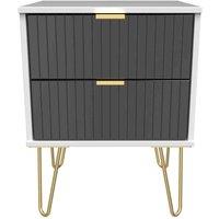 Welcome Furniture Ready Assembled Linear 2 Drawer Bedside Cabinet In Deep Black & White, Black