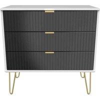 Welcome Furniture Ready Assembled Linear 3 Drawer Chest In Deep Black & White, Black