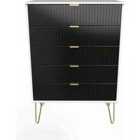 Welcome Furniture Ready Assembled Linear 5 Drawer Chest In Deep Black & White, Black