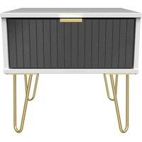 Welcome Furniture Ready Assembled Linear 1 Drawer Bedside In Deep Black & White, Black