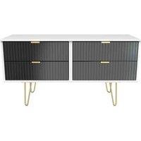 Welcome Furniture Ready Assembled Linear 4 Drawer Bed Box In Deep Black & White, Black