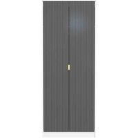 Welcome Furniture Ready Assembled Linear 2 Door Wardrobe In Deep Black & White, Black