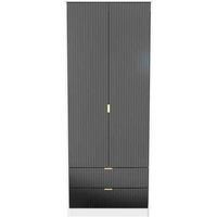 Welcome Furniture Ready Assembled Linear 2 Door 2 Drawer Wardrobe In Deep Black & White, Black
