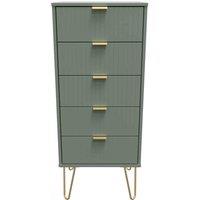 Welcome Furniture Ready Assembled Linear 5 Drawer Tallboy In Reed Green, Green