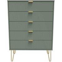 Welcome Furniture Ready Assembled Linear 5 Drawer Chest In Reed Green, Green