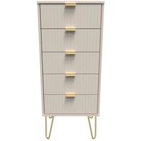 Welcome Furniture Ready Assembled Linear 5 Drawer Tallboy In Kashmir Matt, Cream