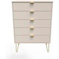 Welcome Furniture Ready Assembled Linear 5 Drawer Chest In Kashmir Matt, Cream