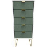 Welcome Furniture Ready Assembled Linear 5 Drawer Tallboy In Labrador Green & White, Green
