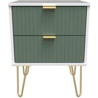 Welcome Furniture Ready Assembled Linear 2 Drawer Bedside Cabinet In Labrador Green & White, Green