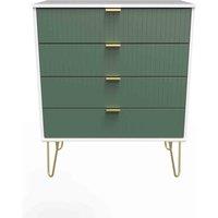 Welcome Furniture Ready Assembled Linear 4 Drawer Chest In Labrador Green & White, Green