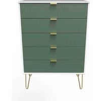 Welcome Furniture Ready Assembled Linear 5 Drawer Chest In Labrador Green & White, Green