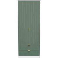 Welcome Furniture Ready Assembled Linear 2 Door 2 Drawer Wardrobe In Labrador Green & White, Green