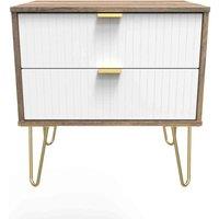 Welcome Furniture Ready Assembled Linear 2 Drawer Side Table In White Matt & Vintage Oak, White