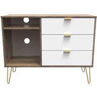 Welcome Furniture Ready Assembled Linear 3 Drawer Tv Unit In White Matt & Vintage Oak, White