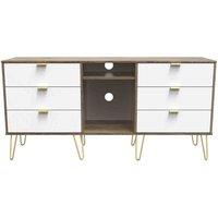 Welcome Furniture Ready Assembled Linear 6 Drawer Sideboard In White Matt & Vintage Oak, White