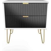 Welcome Furniture Ready Assembled Linear 2 Drawer Side Table In Deep Black & White, Black