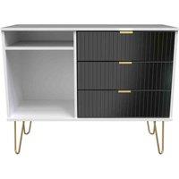 Welcome Furniture Ready Assembled Linear 3 Drawer Tv Unit In Deep Black & White, Black