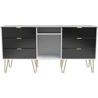 Welcome Furniture Ready Assembled Linear 6 Drawer Sideboard In Deep Black & White, Black