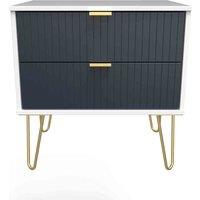 Welcome Furniture Ready Assembled Linear 2 Drawer Side Table In Indigo Matt & White, Blue