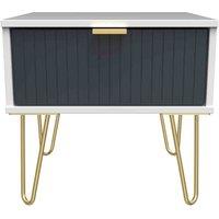 Welcome Furniture Ready Assembled Linear 1 Drawer Side Table In Indigo Matt & White, Blue