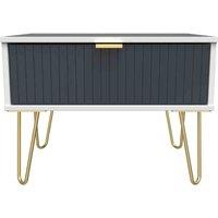 Welcome Furniture Ready Assembled Linear 1 Drawer Wide Side Table In Indigo Matt & White, Blue