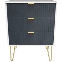 Welcome Furniture Ready Assembled Linear 3 Drawer Midi Sideboard In Indigo Matt & White, Blue