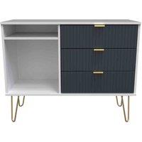 Welcome Furniture Ready Assembled Linear 3 Drawer Tv Unit In Indigo Matt & White, Blue