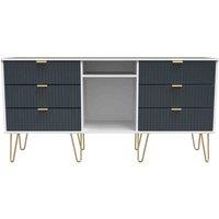 Welcome Furniture Ready Assembled Linear 6 Drawer Sideboard In Indigo Matt & White, Blue