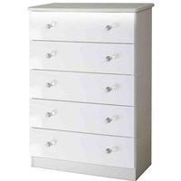 Welcome Furniture Ready Assembled Lumiere 5 Drawer Chest - White Gloss, White