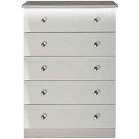 Welcome Furniture Ready Assembled Lumiere 5 Drawer Chest With Led Lights In Kashmir Gloss, Brown